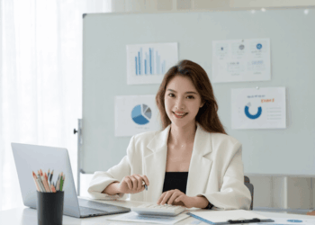 software akuntansi yang dipakai di tempat kerja oleh wanita muda