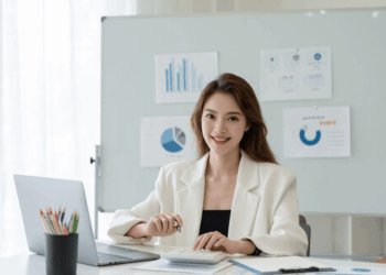 software akuntansi yang dipakai di tempat kerja oleh wanita muda