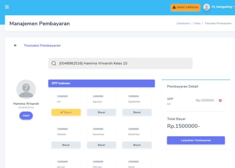Contoh aplikasi pembayaran SPP