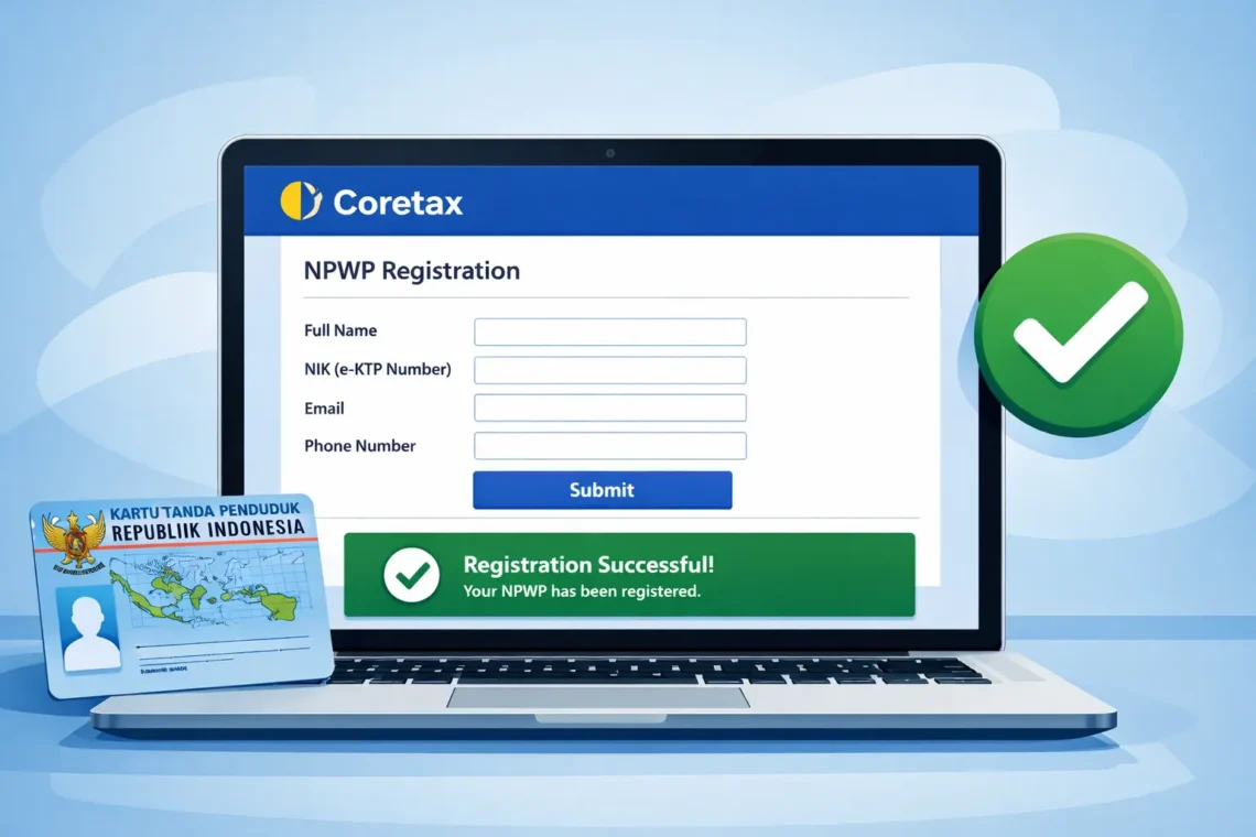 Ilustrasi pendaftaran NPWP online melalui portal Coretax DJP 2026