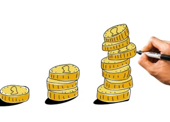 Ilustrasi tumpukan koin yang bertambah tinggi