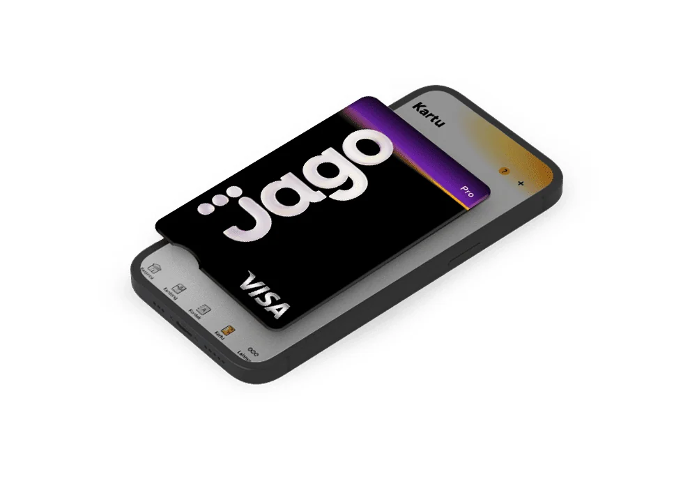 Kartu Digital Pro Jago berlogo Visa di atas ponsel