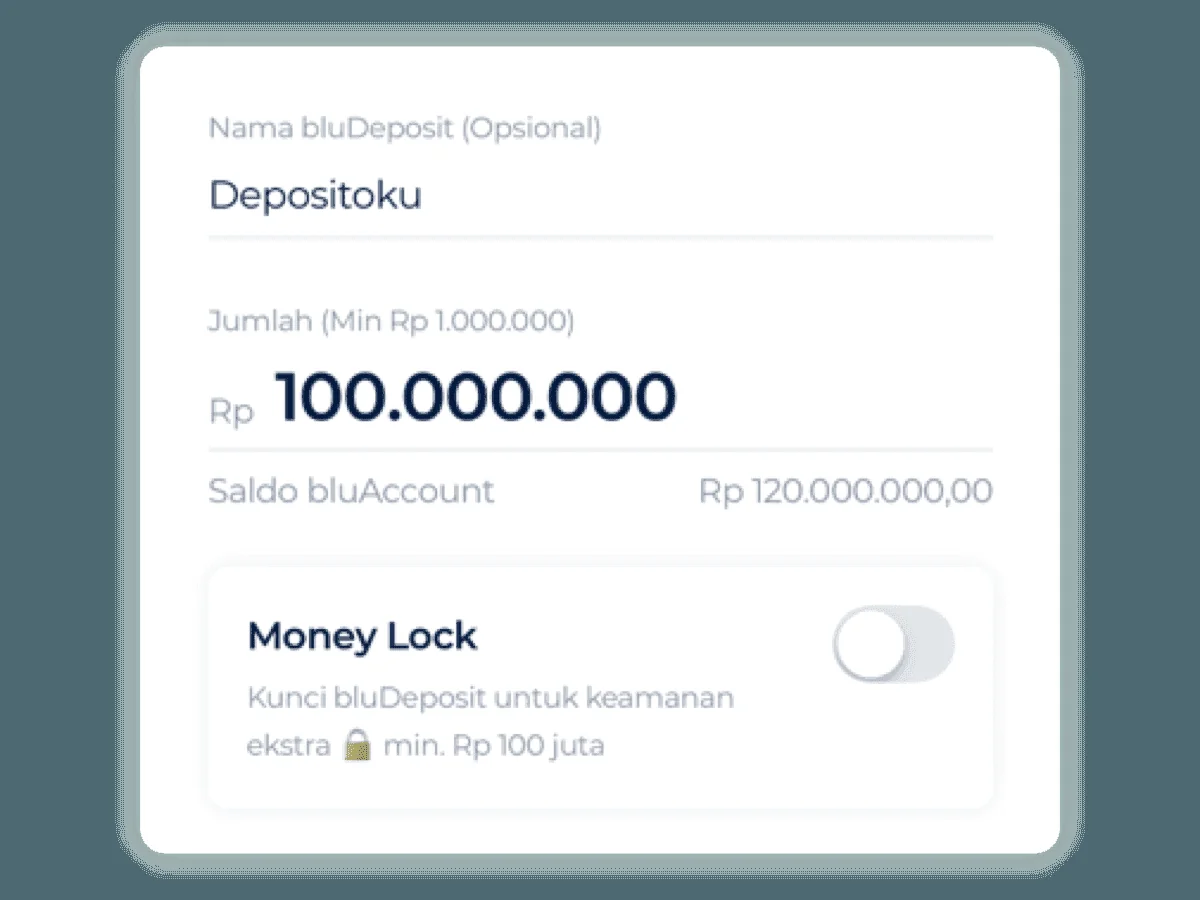 Formulir bluDeposit dengan pilihan Money Lock