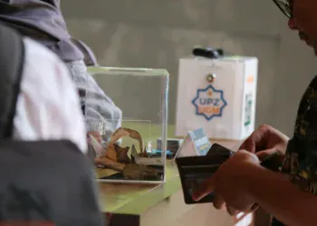 Pasangan melihat aplikasi investasi di ponsel